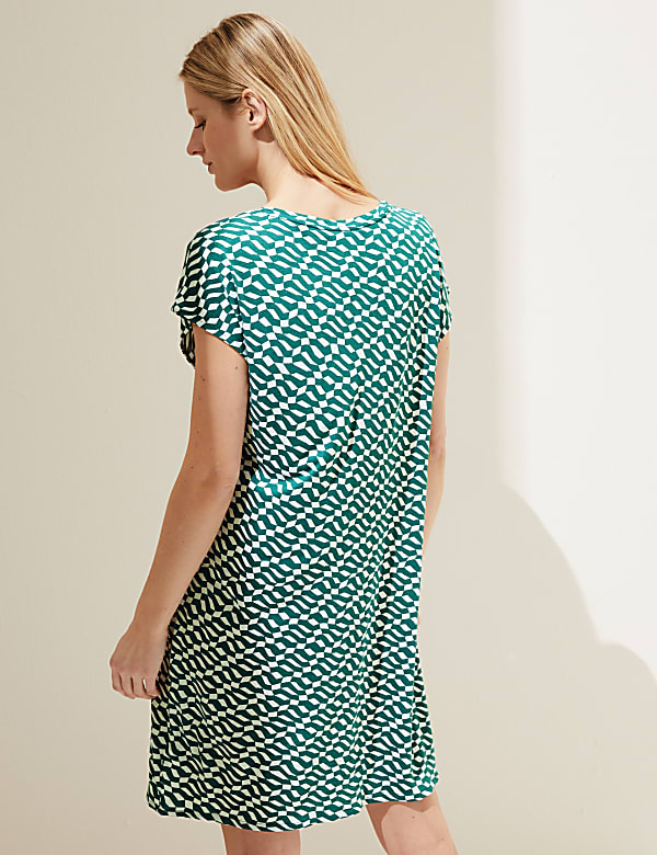 Jersey Printed V-Neck Mini T-Shirt Dress