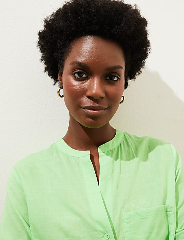 Pure Cotton Collarless Beach Cover Up Shirt