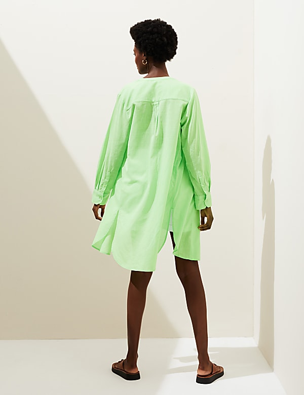 Pure Cotton Collarless Beach Cover Up Shirt