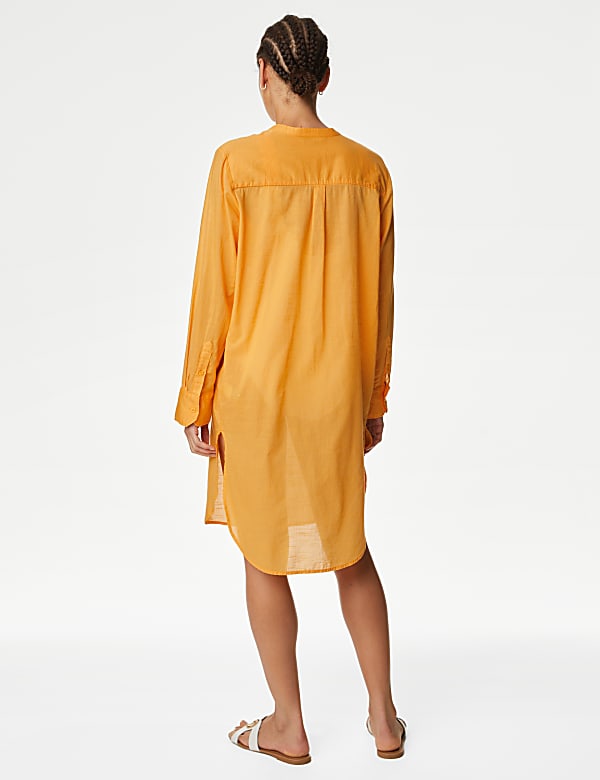 Pure Cotton Collarless Beach Cover Up Shirt