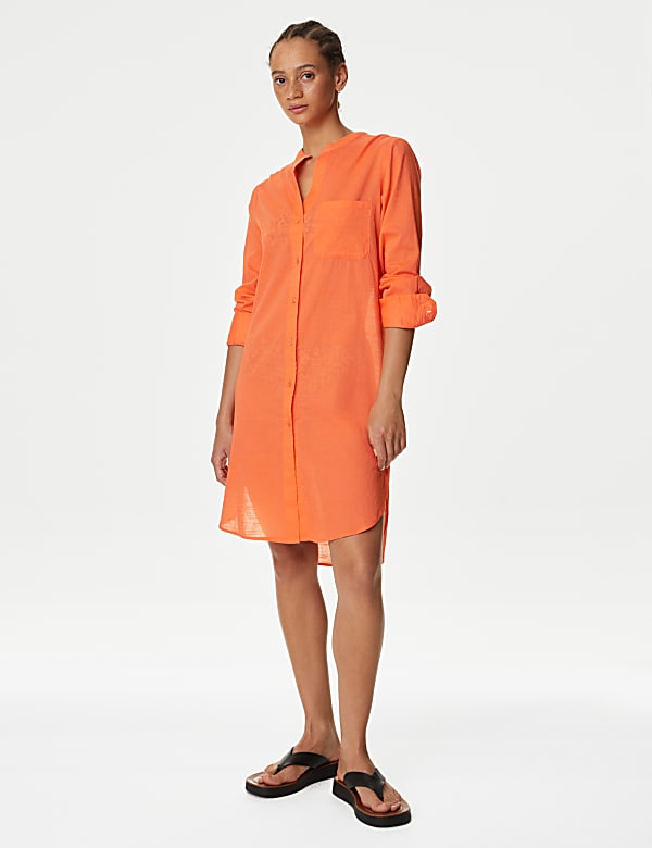 Pure Cotton Collarless Beach Cover Up Shirt