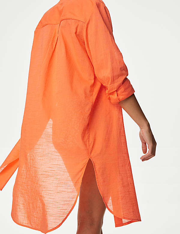 Pure Cotton Collarless Beach Cover Up Shirt