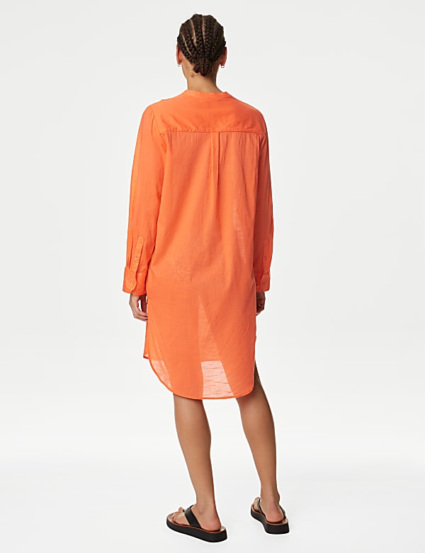 Pure Cotton Collarless Beach Cover Up Shirt