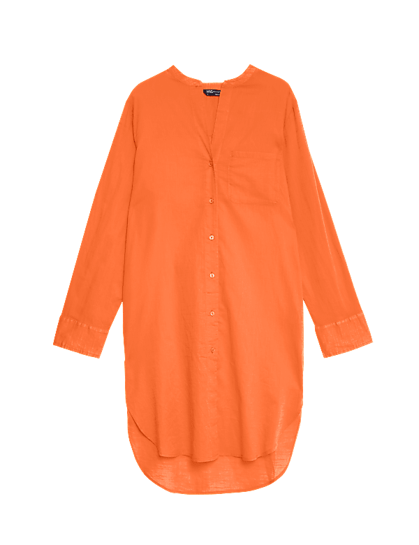 Pure Cotton Collarless Beach Cover Up Shirt