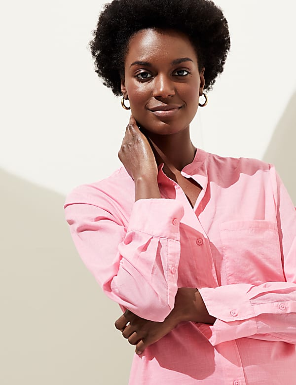 Pure Cotton Collarless Beach Cover Up Shirt