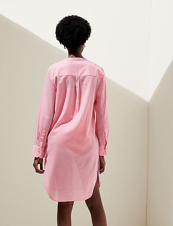 Pure Cotton Collarless Beach Cover Up Shirt