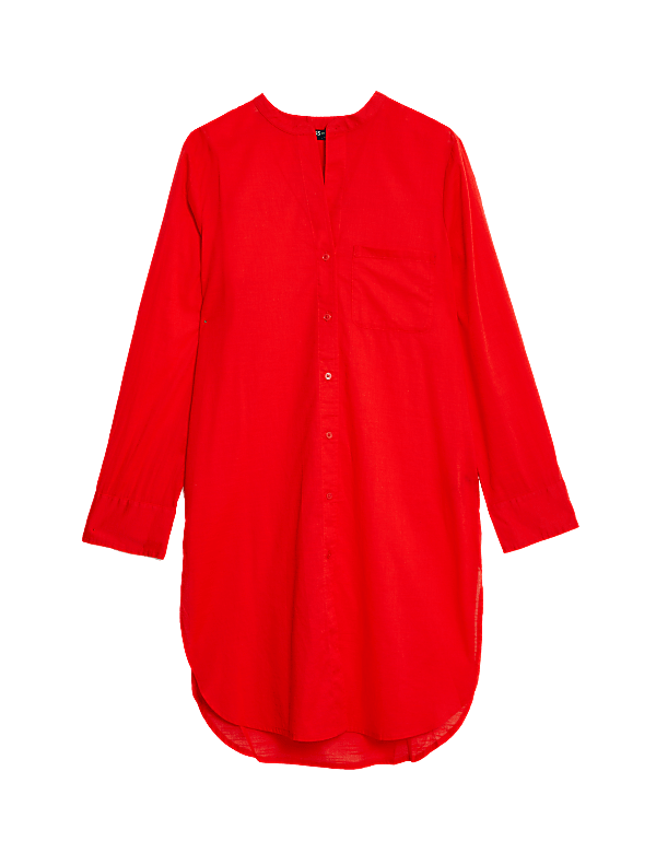 Pure Cotton Collarless Beach Cover Up Shirt