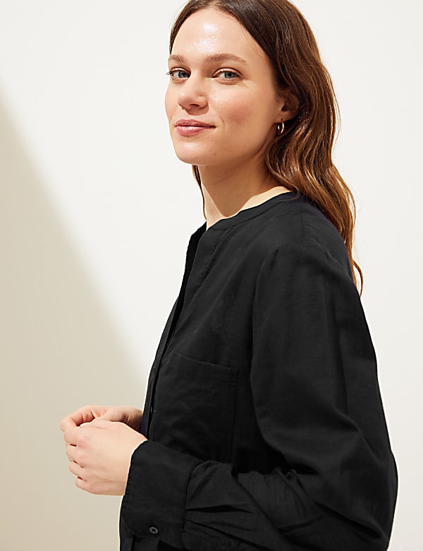 Pure Cotton Collarless Beach Cover Up Shirt