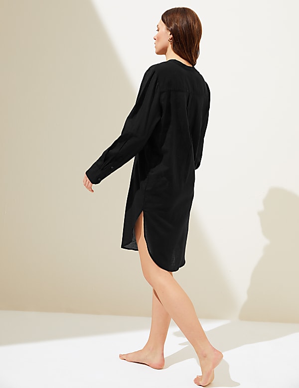 Pure Cotton Collarless Beach Cover Up Shirt