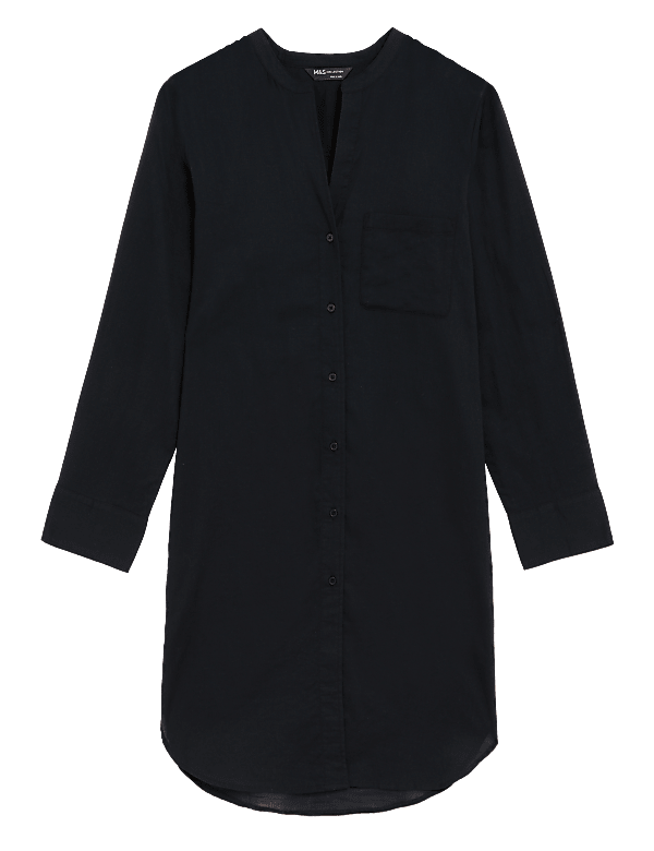 Pure Cotton Collarless Beach Cover Up Shirt