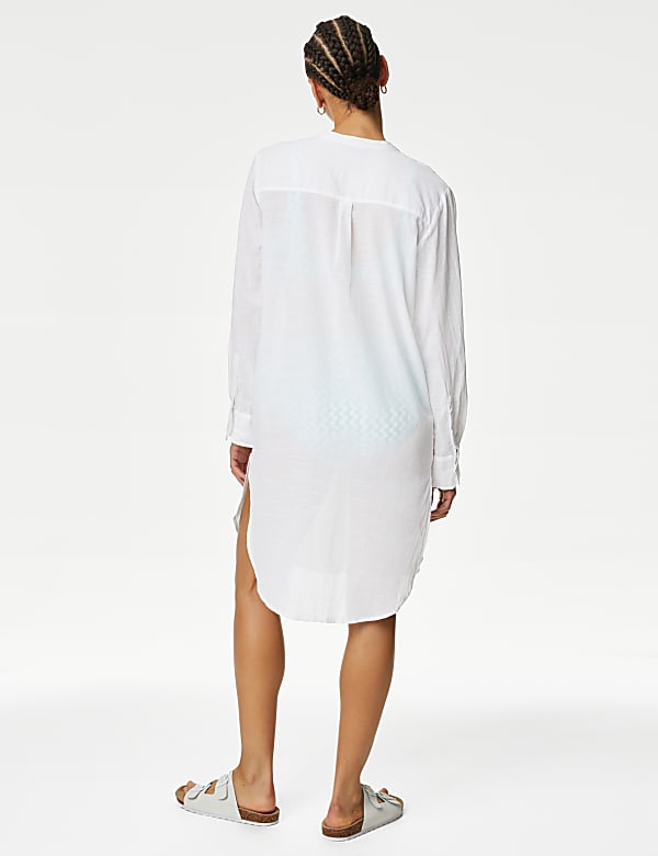 Pure Cotton Collarless Beach Cover Up Shirt