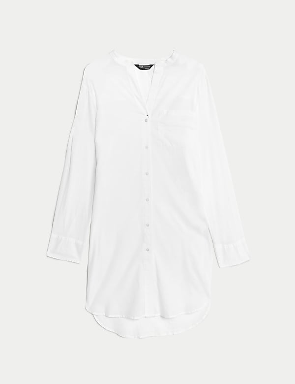 Pure Cotton Collarless Beach Cover Up Shirt - LU