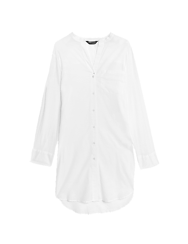 Pure Cotton Collarless Beach Cover Up Shirt