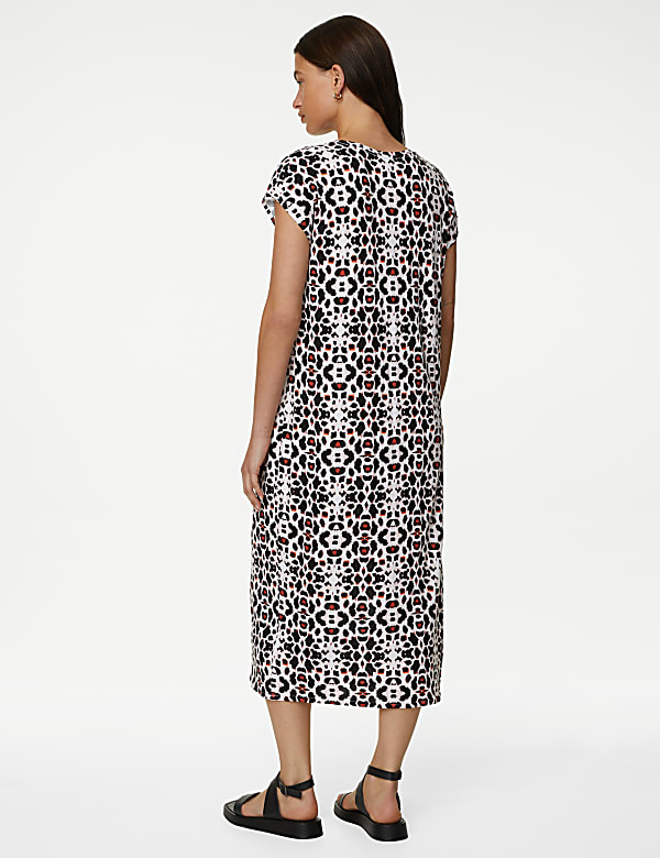 Jersey Printed V-Neck Midi T-Shirt Dress