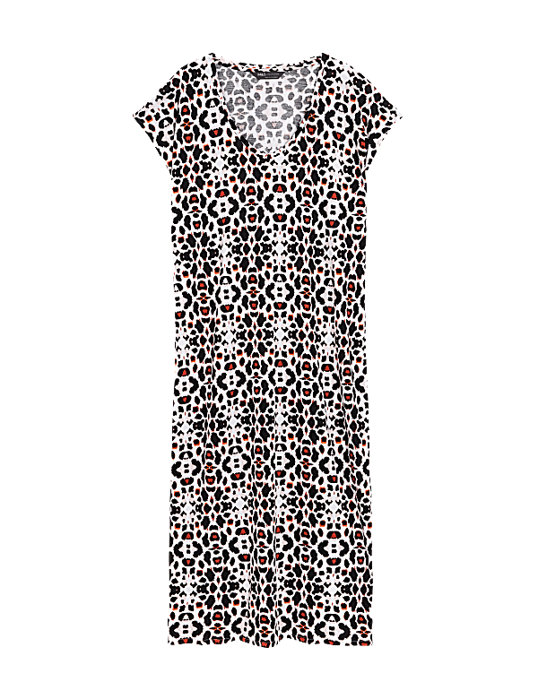 Jersey Printed V-Neck Midi T-Shirt Dress