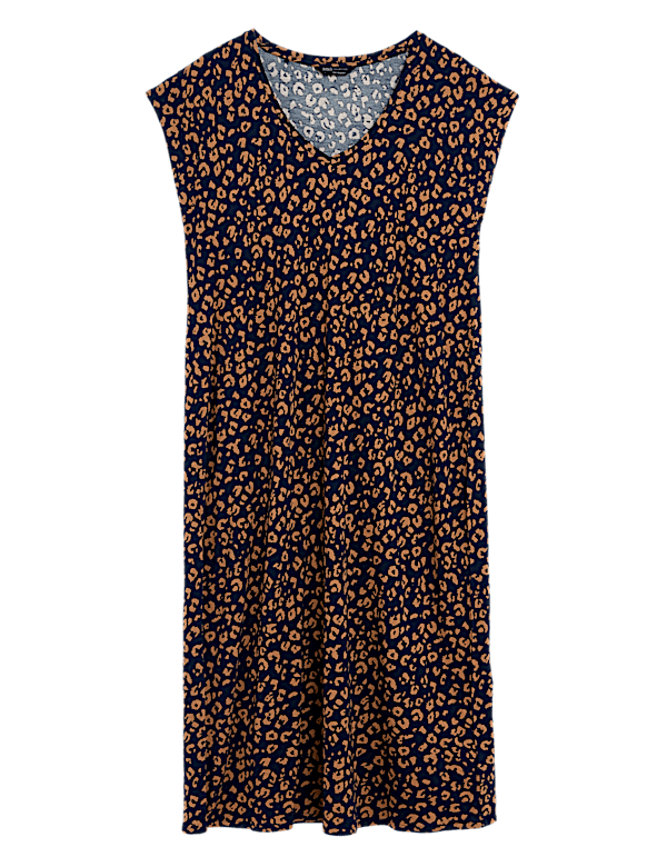 Jersey Printed V-Neck Midi T-Shirt Dress