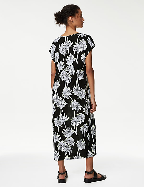 Jersey Printed V-Neck Midi T-Shirt Dress