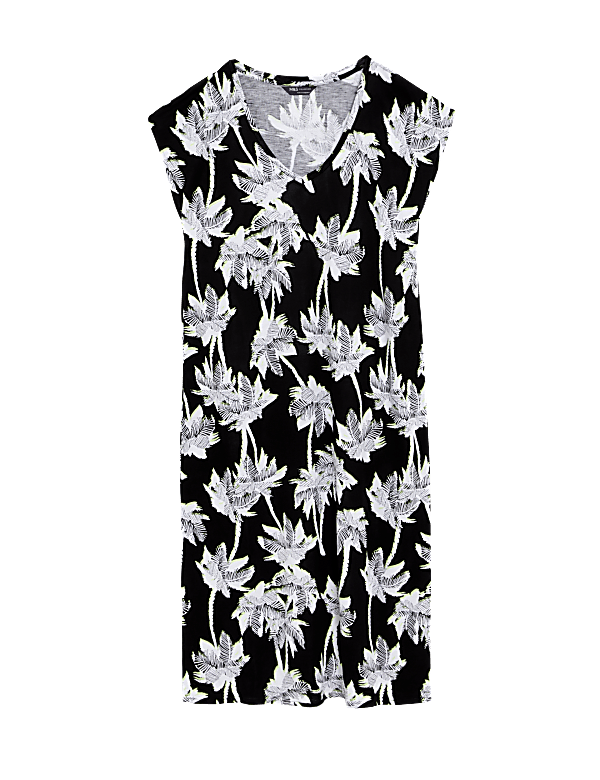 Jersey Printed V-Neck Midi T-Shirt Dress