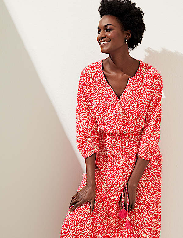 Printed V-Neck Tie Waist Maxi Beach Dress