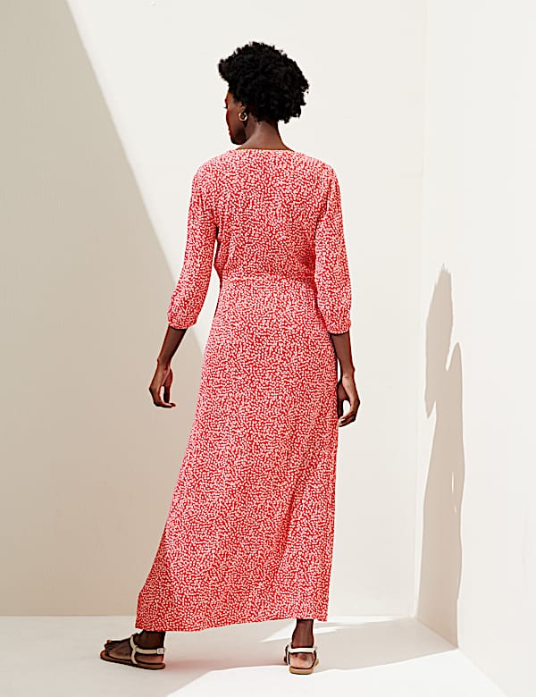 Printed V-Neck Tie Waist Maxi Beach Dress
