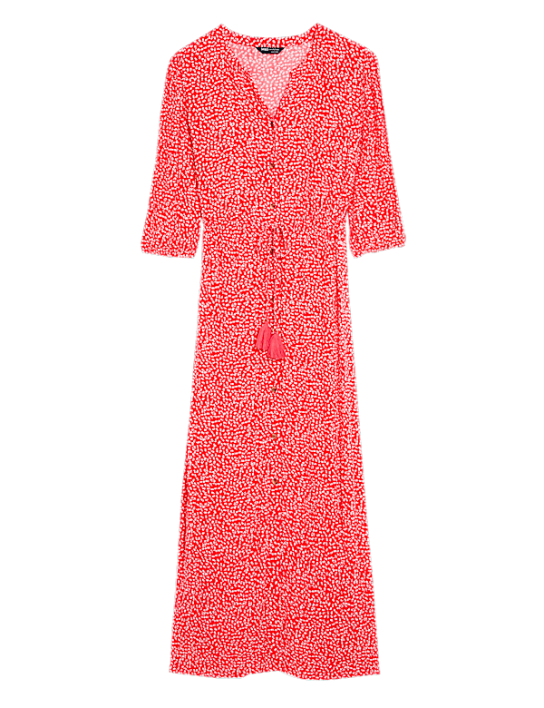 Printed V-Neck Tie Waist Maxi Beach Dress