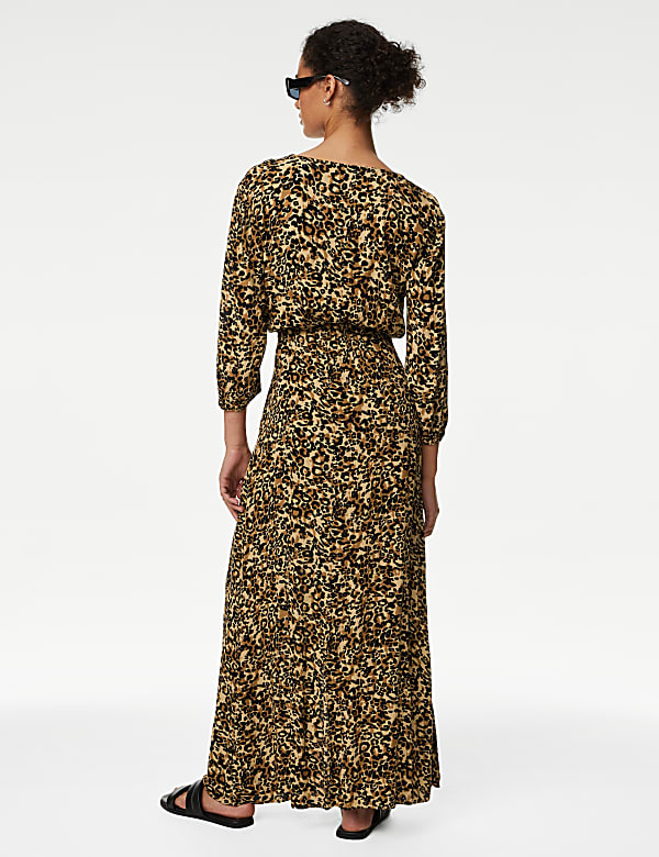 Printed V-Neck Tie Waist Maxi Beach Dress