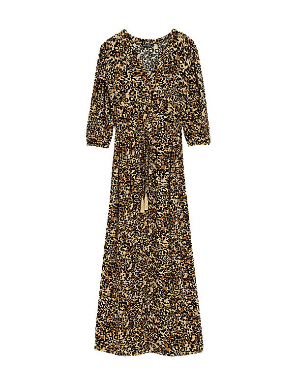 Printed V-Neck Tie Waist Maxi Beach Dress