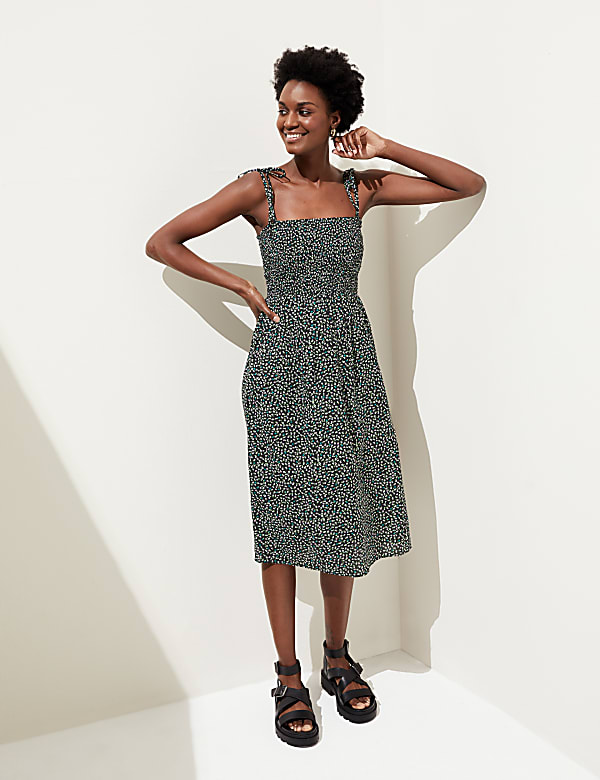Pure Cotton Printed Midi Beach Dress