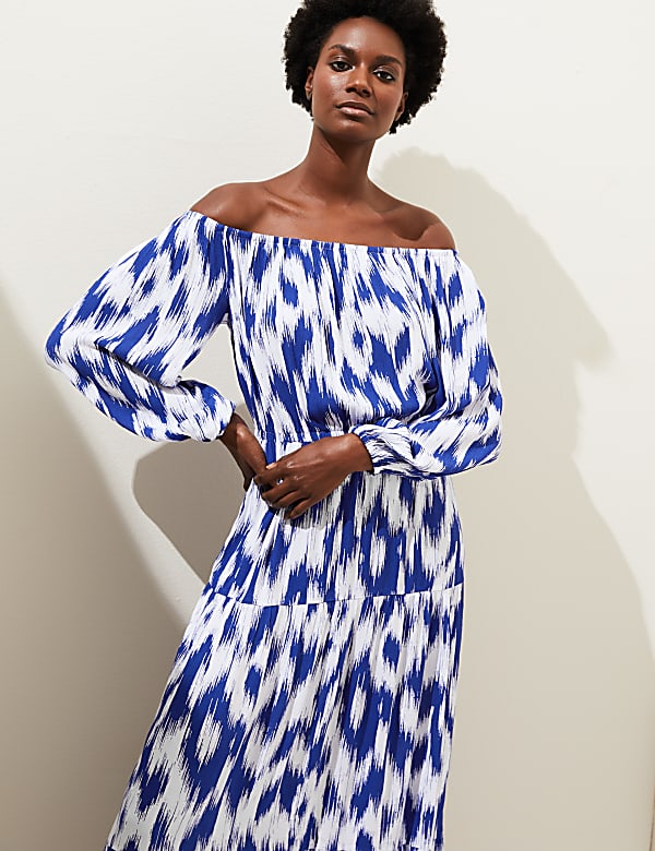 Printed Bardot Midaxi Dress
