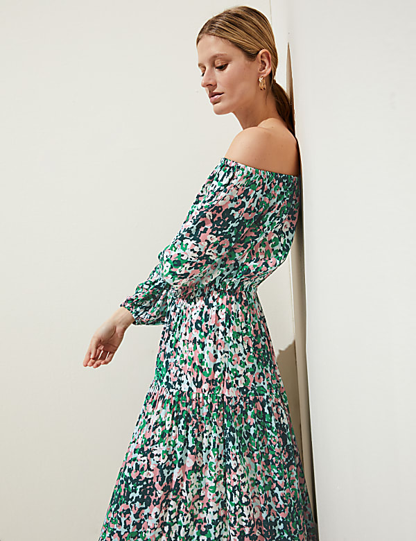 Printed Bardot Midaxi Dress