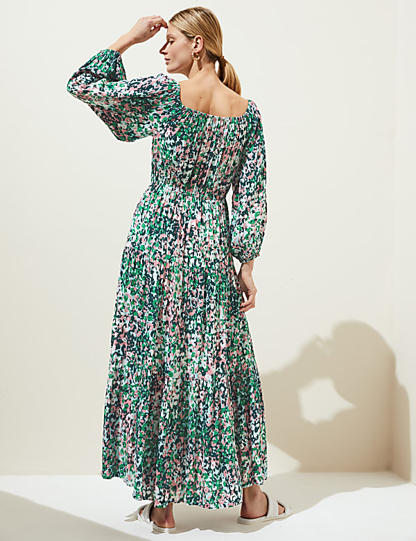 Printed Bardot Midaxi Dress