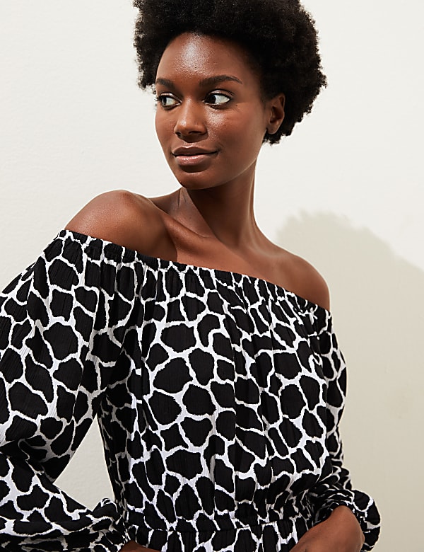 Printed Bardot Midaxi Dress