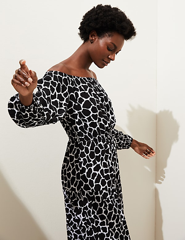 Printed Bardot Midaxi Dress