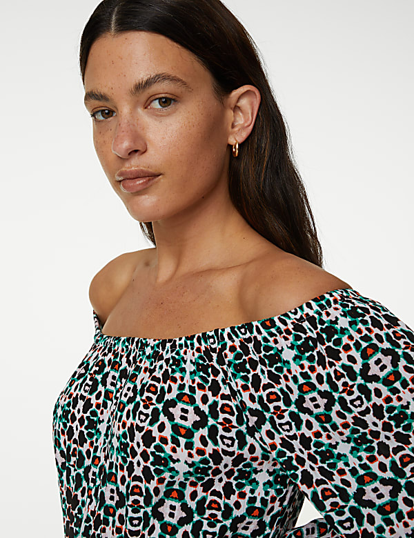 Printed Bardot Midaxi Dress
