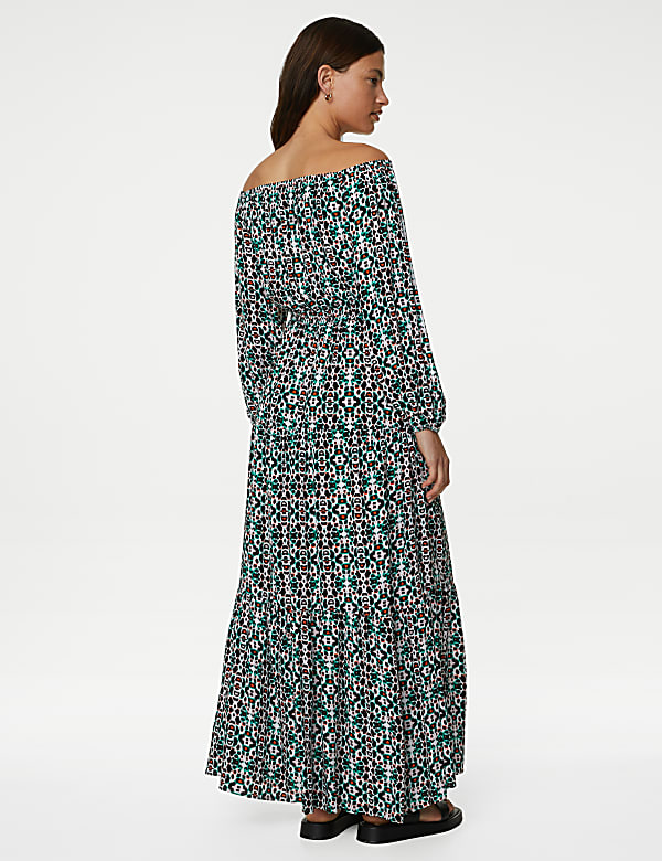 Printed Bardot Midaxi Dress