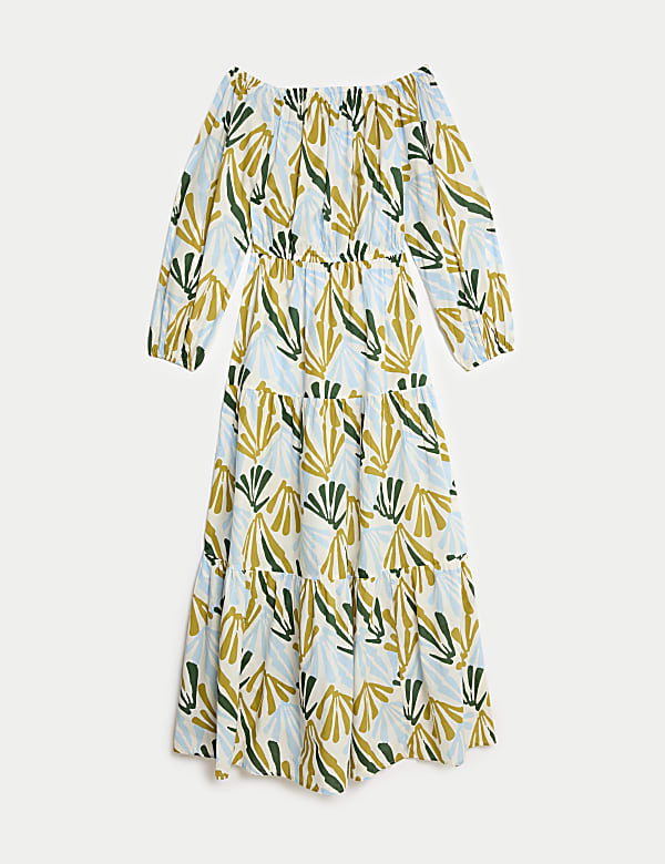 Robe de plage Bardot style midaxi 100 % coton avec imprimé - CA