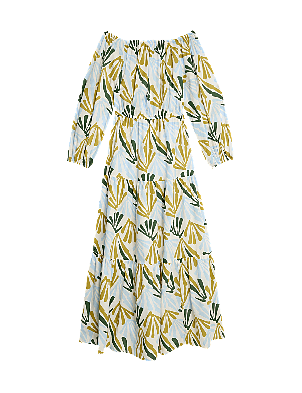 Pure Cotton Printed Bardot Midaxi Beach Dress