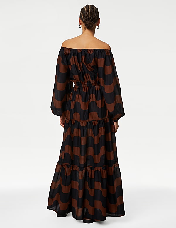 Pure Cotton Printed Bardot Midaxi Beach Dress