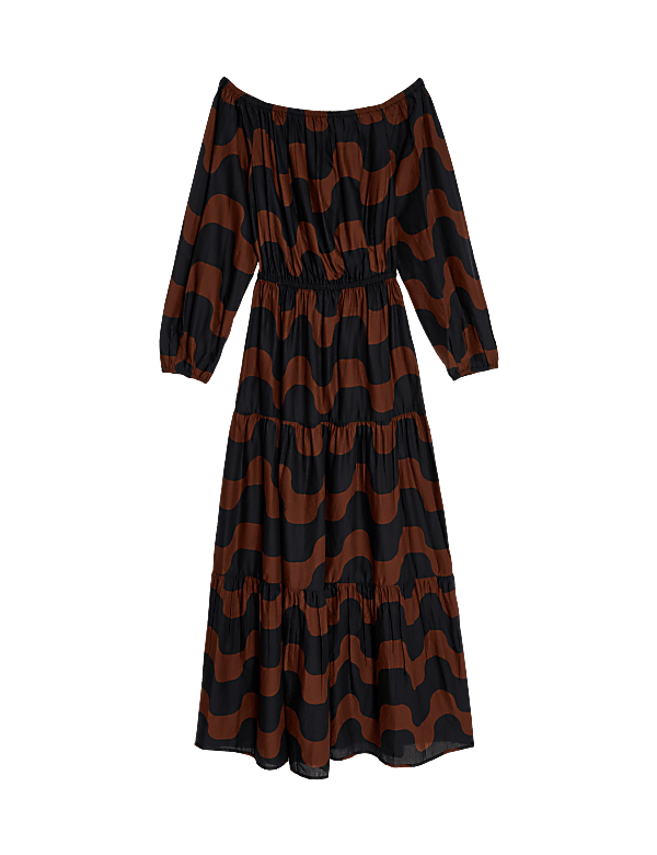 Pure Cotton Printed Bardot Midaxi Beach Dress