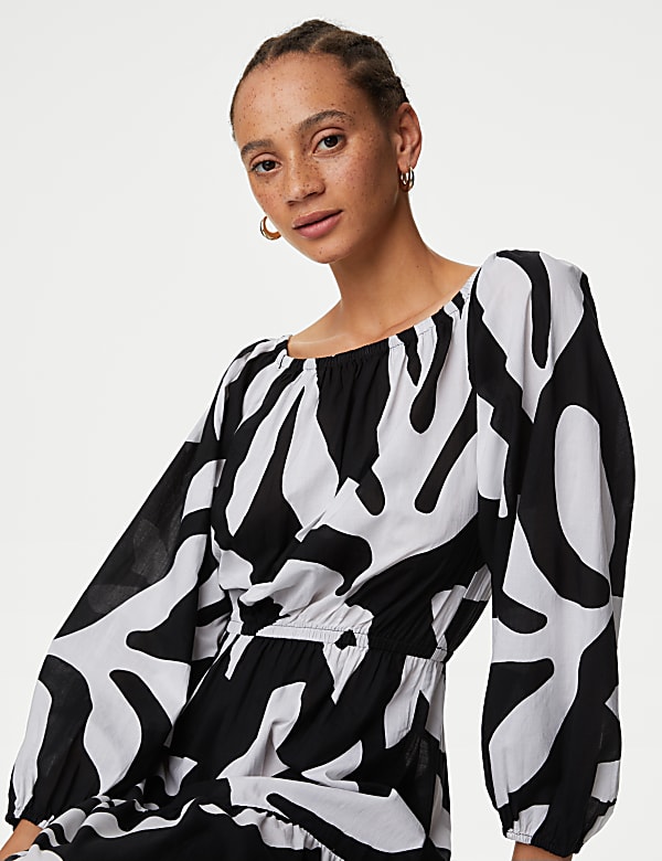 Pure Cotton Printed Bardot Midaxi Beach Dress