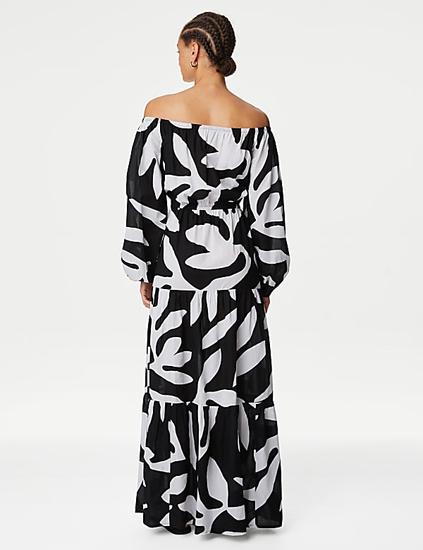 Pure Cotton Printed Bardot Midaxi Beach Dress