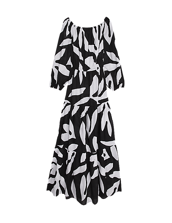 Pure Cotton Printed Bardot Midaxi Beach Dress