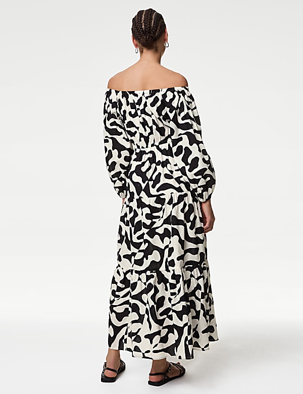 Pure Cotton Printed Bardot Midaxi Beach Dress