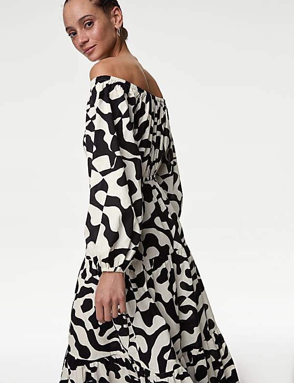 Pure Cotton Printed Bardot Midaxi Beach Dress
