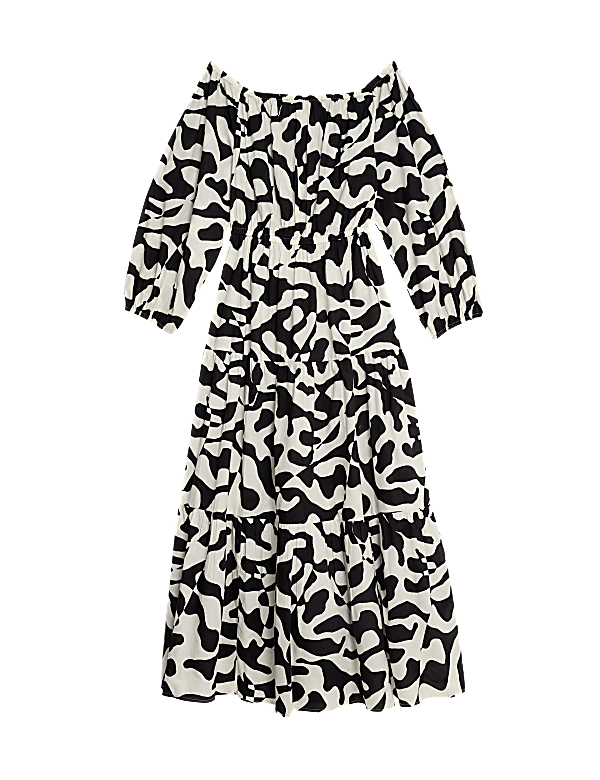 Pure Cotton Printed Bardot Midaxi Beach Dress