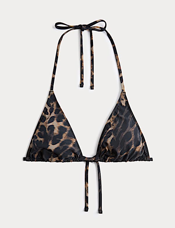 Animal Print Halterneck Triangle Bikini Top - US