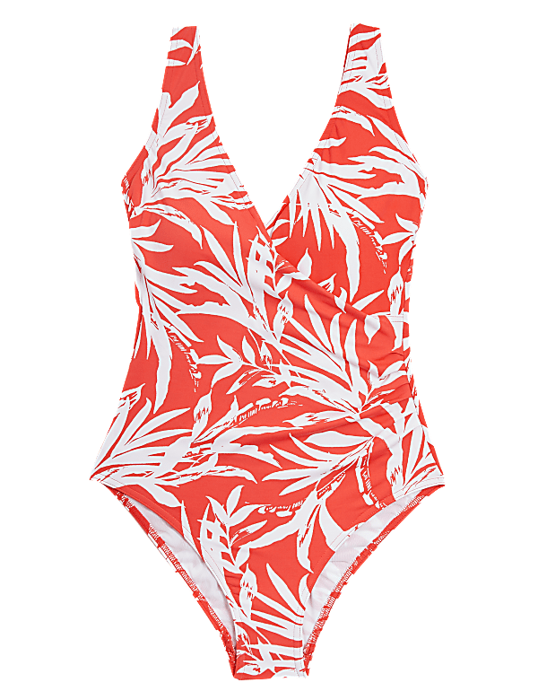 Tummy Control Leaf Print Wrap Swimsuit