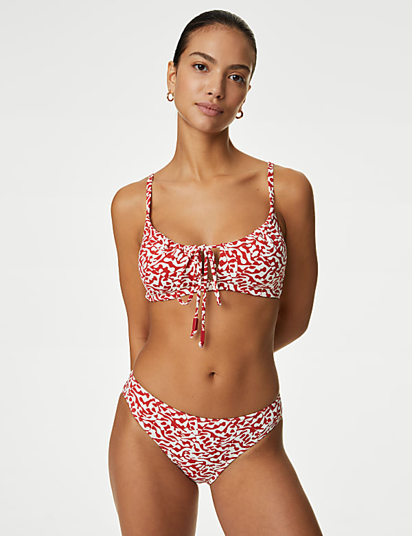Printed Tie Front Bikini Top