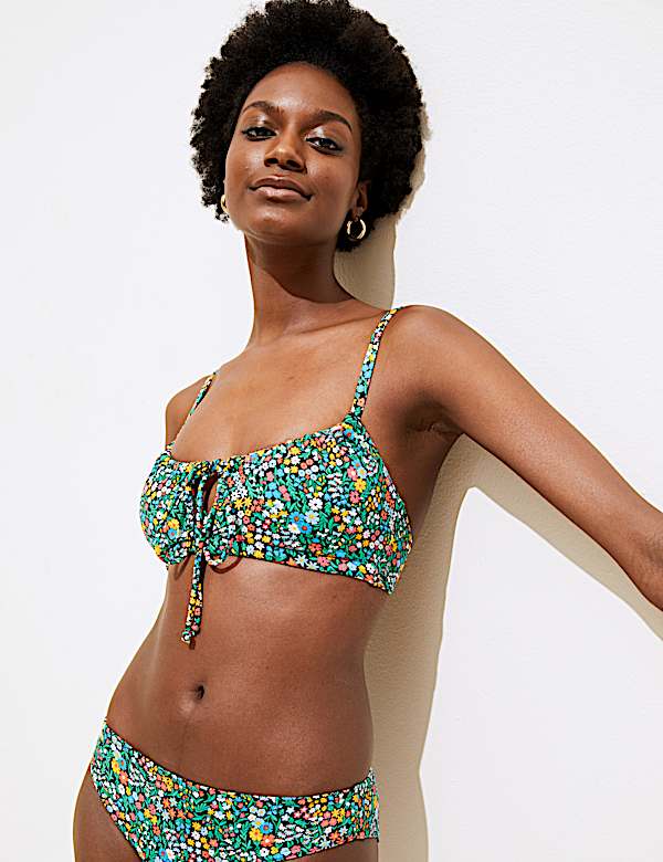 Printed Tie Front Bikini Top