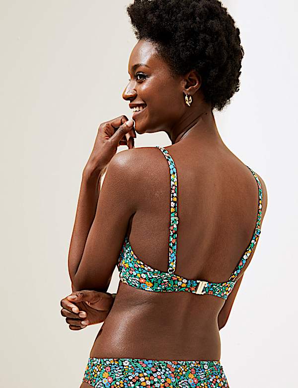 Printed Tie Front Bikini Top